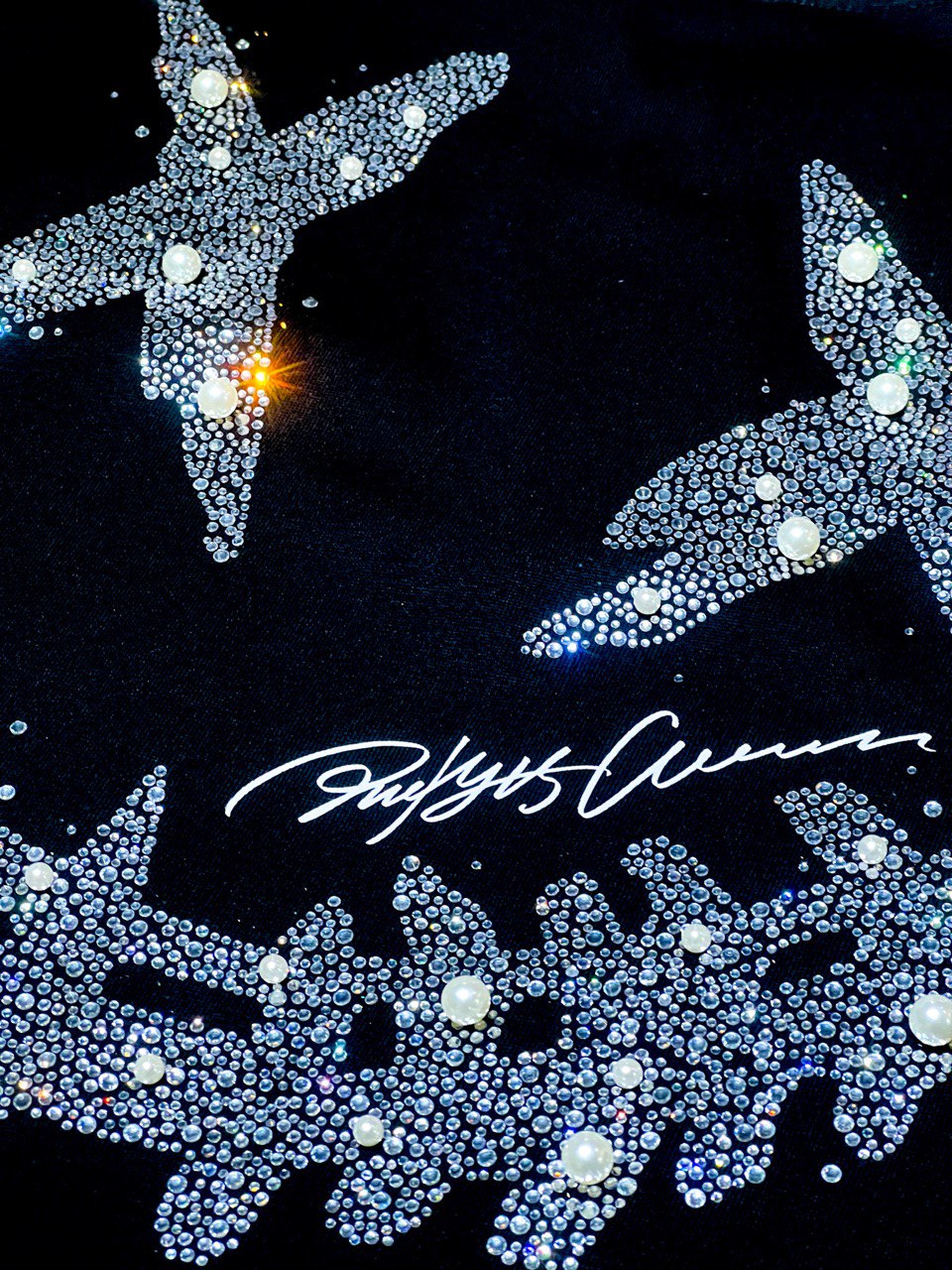 RICKYISCLOWN MARBLE RHINESTONE BLACK TEE