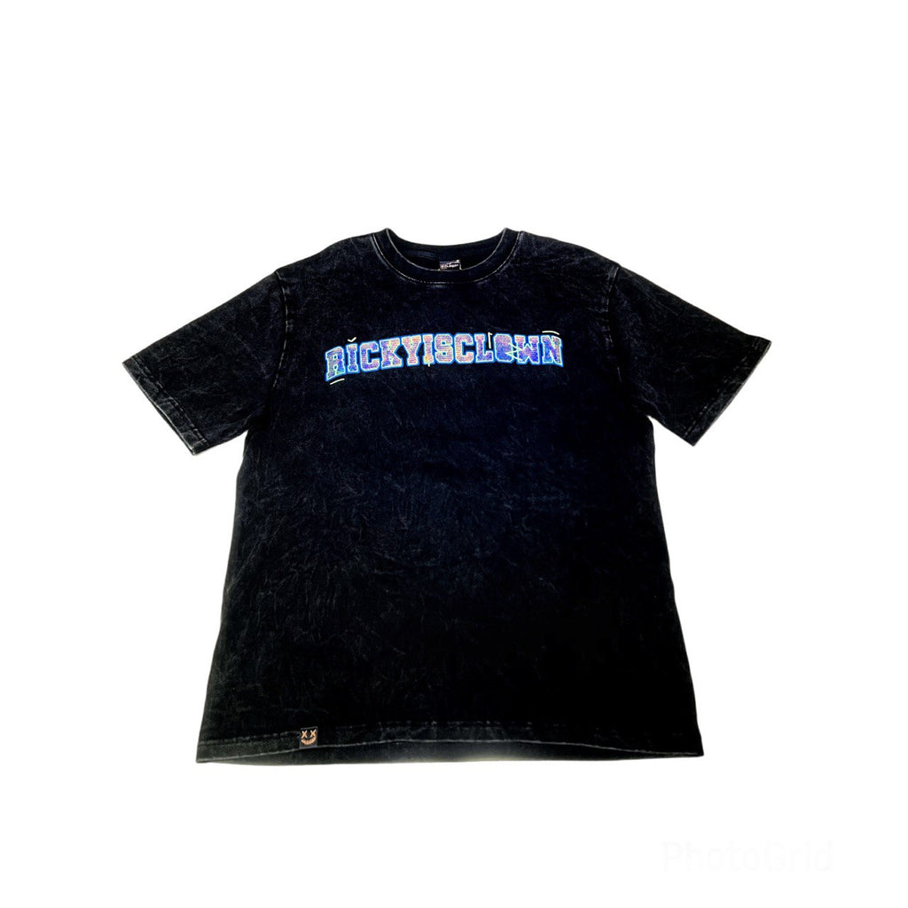 RICKYISCLOWN GREEN RAINBOW WASHED BLACK TEE