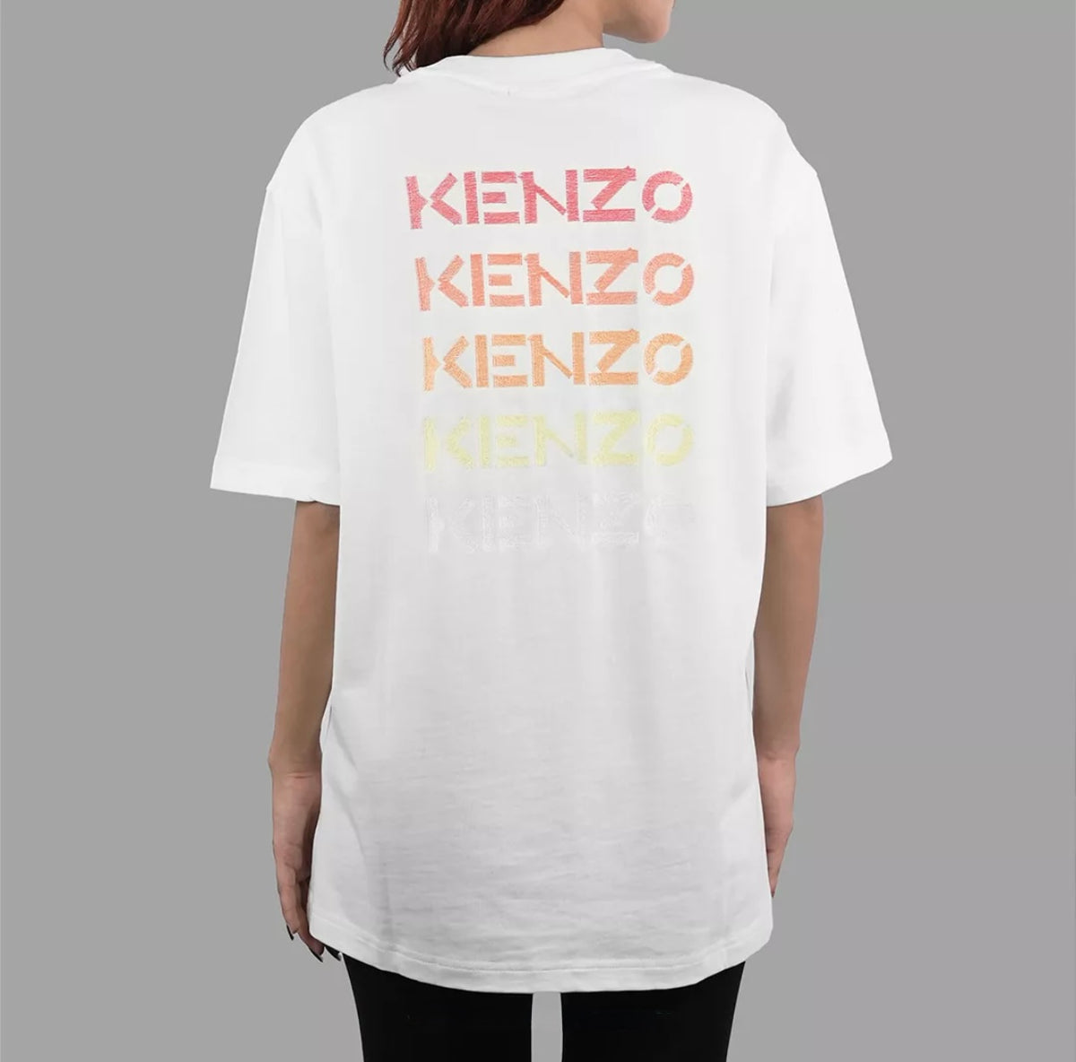KENZO EMBROIDERED MULTICOLOR LOGO WHITE TEE