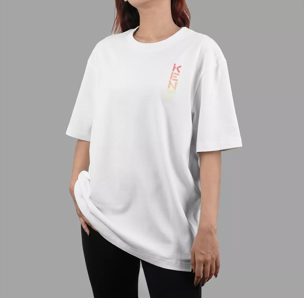 KENZO EMBROIDERED MULTICOLOR LOGO WHITE TEE