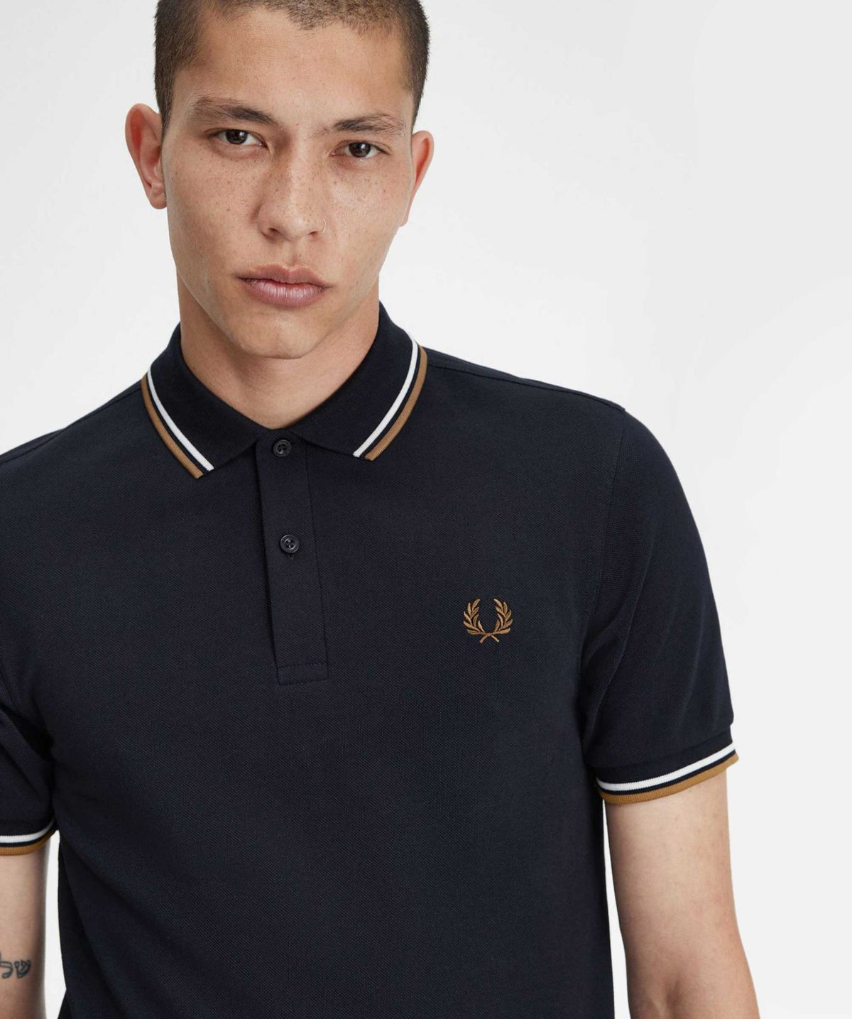 FRED PERRY(twin tipped polo shirt )(white & brown striped)