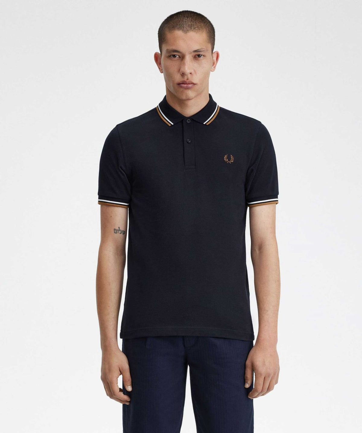 FRED PERRY(twin tipped polo shirt )(white & brown striped)
