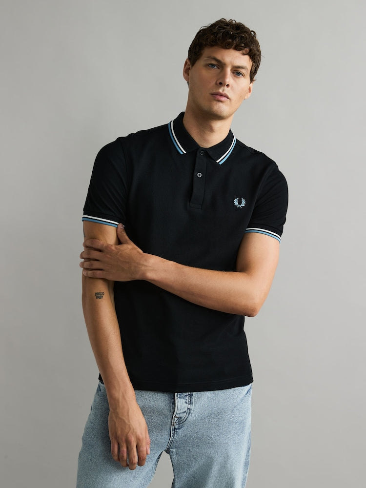 FRED PERRY(twin tipped polo shirt )(white & blue striped)