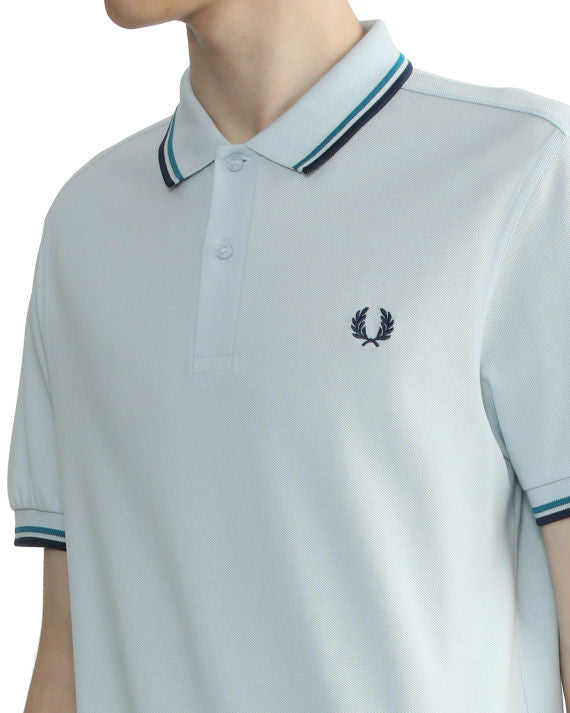 FRED PERRY(twin tipped polo shirt )(blue striped)(soft blue tee)