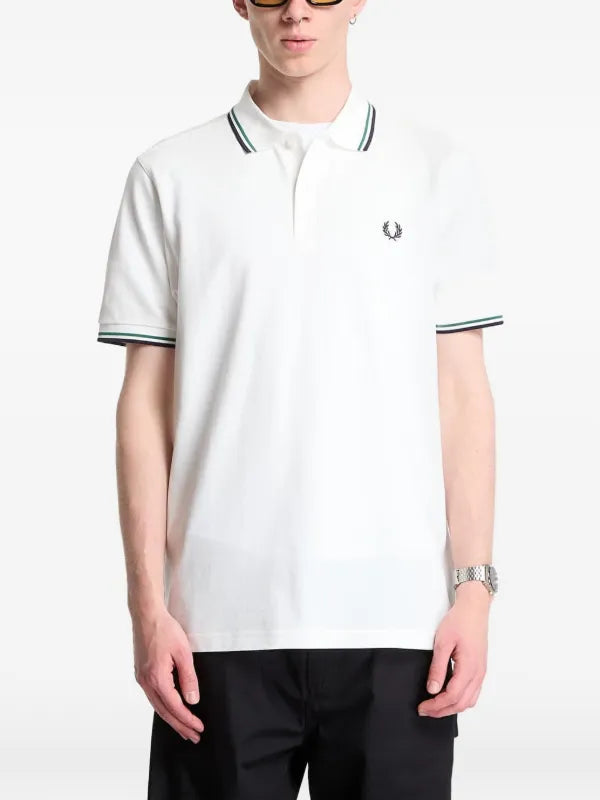FRED PERRY(twin tipped polo shirt off white )(navy & green striped)