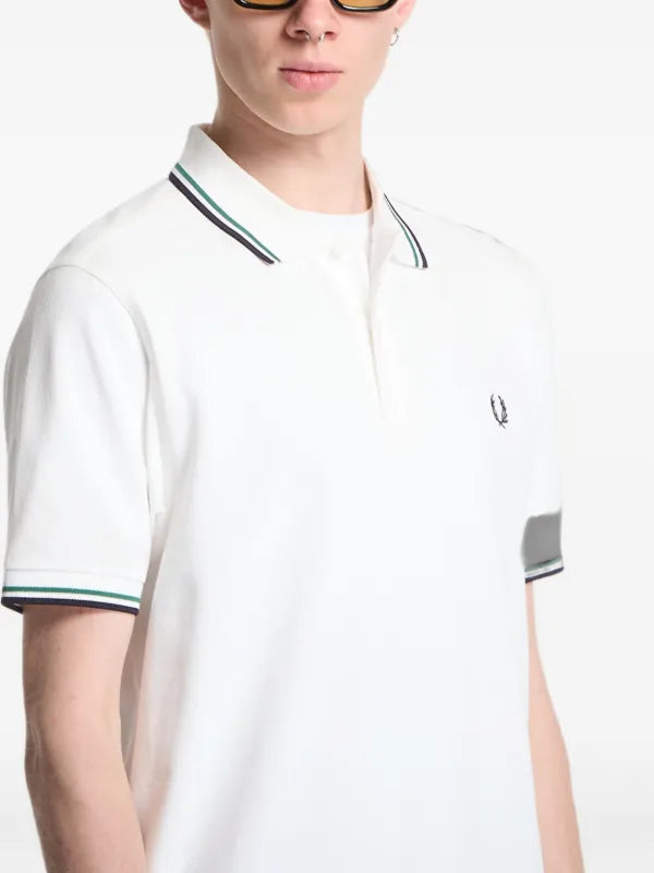 FRED PERRY(twin tipped polo shirt off white )(navy & green striped)