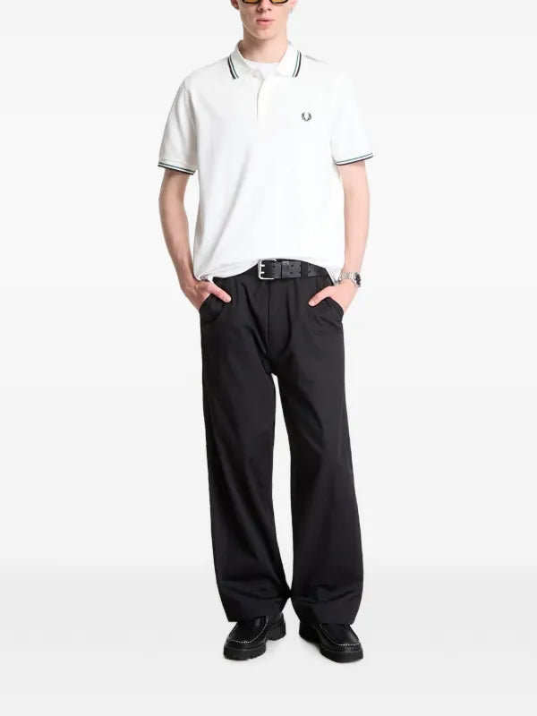 FRED PERRY(twin tipped polo shirt off white )(navy & green striped)