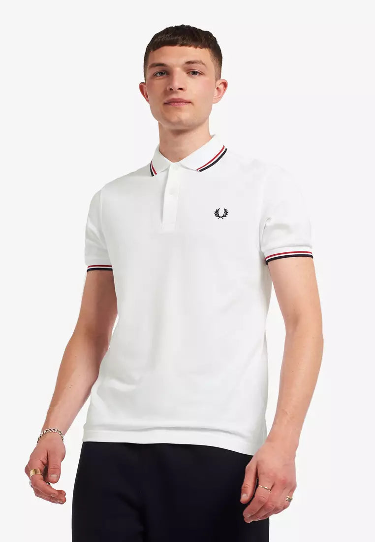 FRED PERRY(twin tipped polo shirt off white )(red & navy striped)