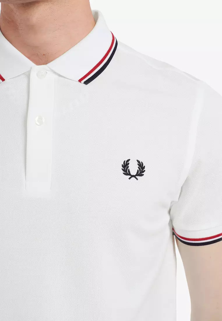 FRED PERRY(twin tipped polo shirt off white )(red & navy striped)
