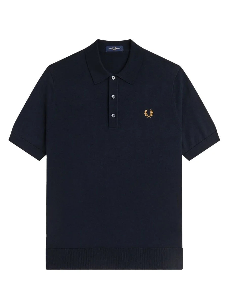 FRED PERRY (classic logo polo shirt) (black tee, brown logo)