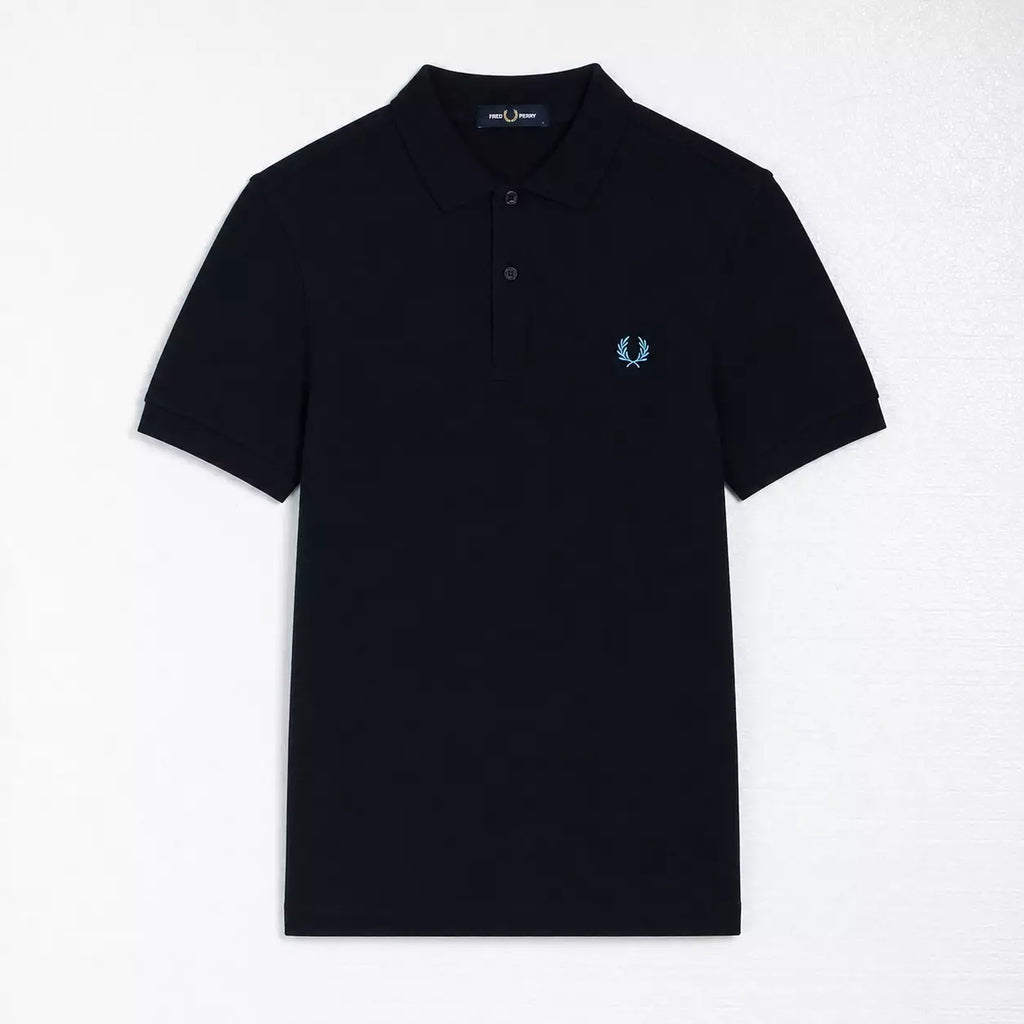 FRED PERRY (classic logo polo shirt) (black tee blue logo)
