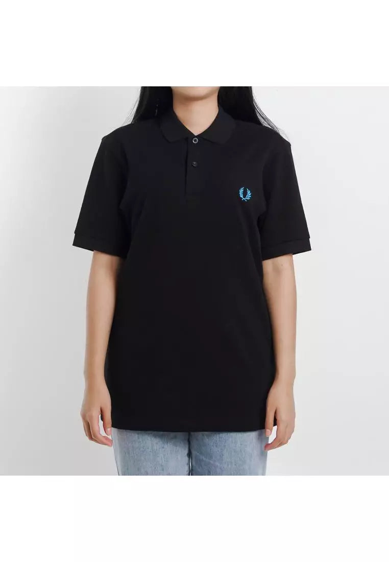 FRED PERRY (classic logo polo shirt) (black tee blue logo)