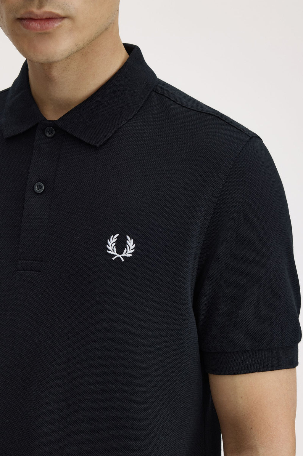 FRED PERRY (classic logo polo shirt) (black tee,white logo) (Copy)