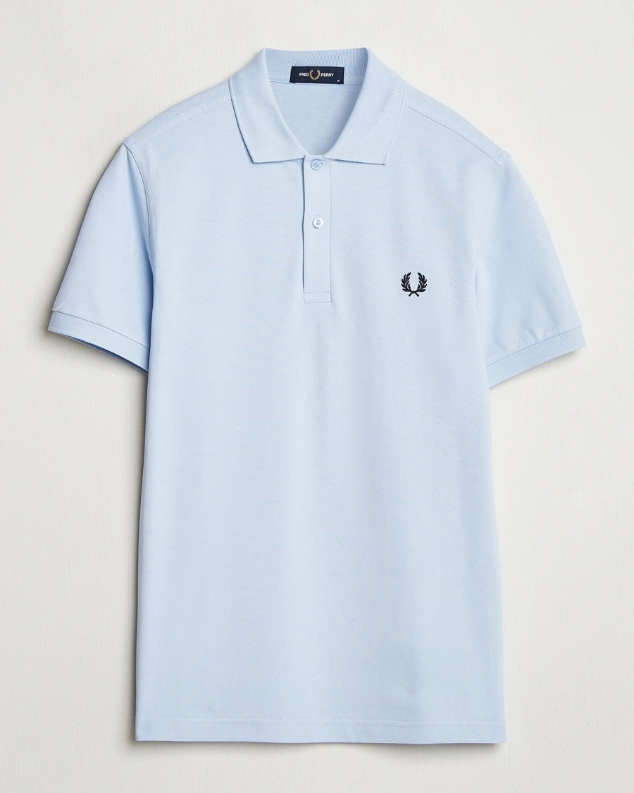 FRED PERRY (classic logo polo shirt) (blue tee, black logo)