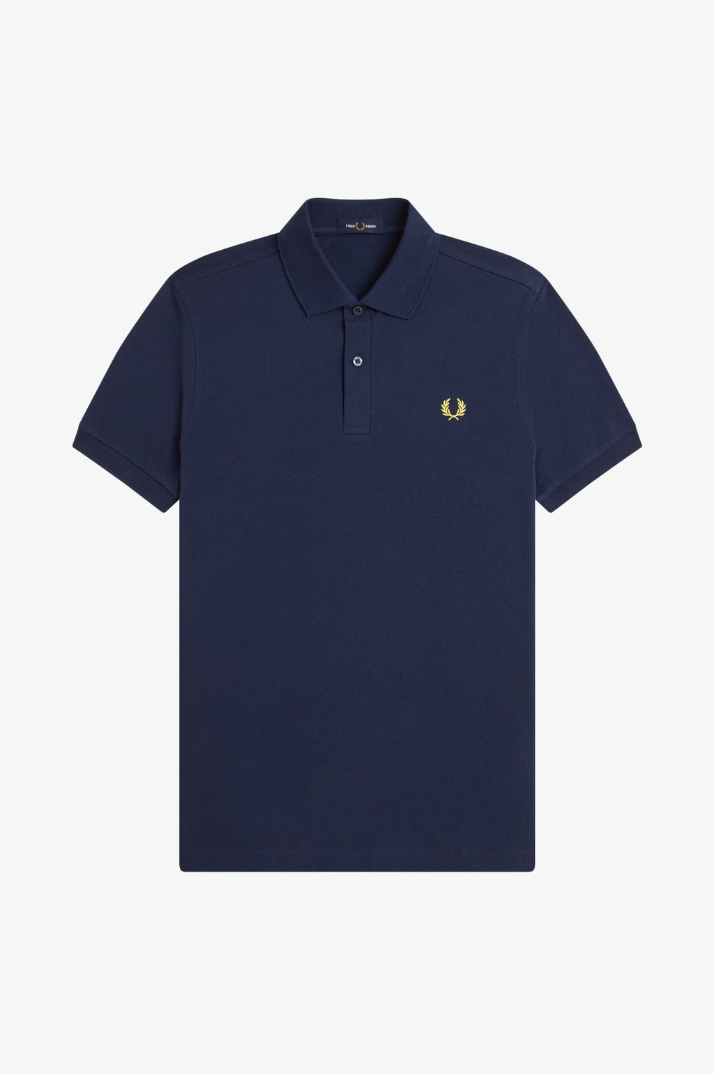 FRED PERRY (classic logo polo shirt) (Navy tee, gold logo)