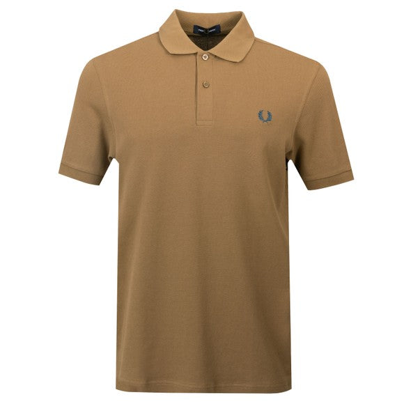FRED PERRY (classic logo polo shirt) (brown tee, sliver logo)