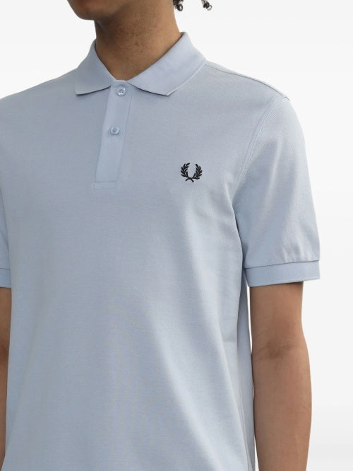 FRED PERRY (classic logo polo shirt) (gray tee,navy logo)