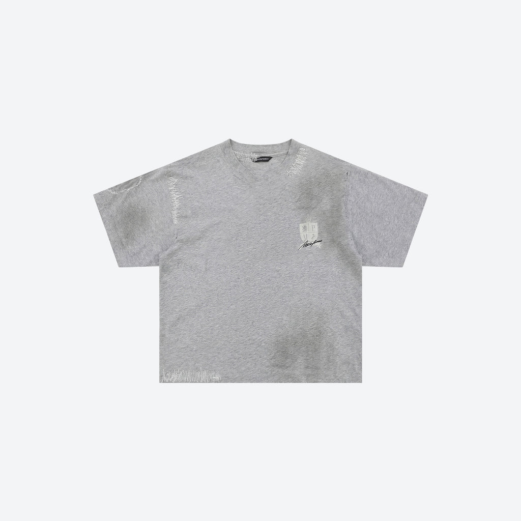MASONPRINCE Distressed Badge T-shirt grey