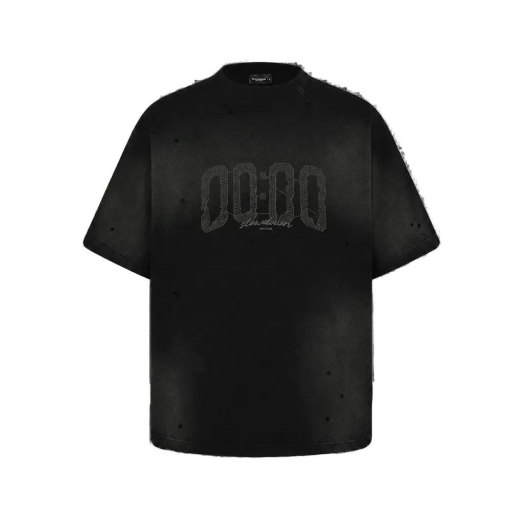 SLOWDOWN HOUR EMBROIDERED BLACK TEE