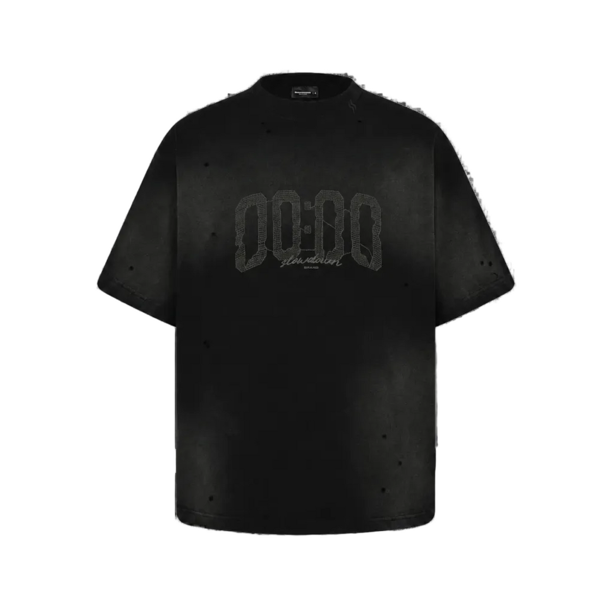 SLOWDOWN HOUR EMBROIDERED BLACK TEE