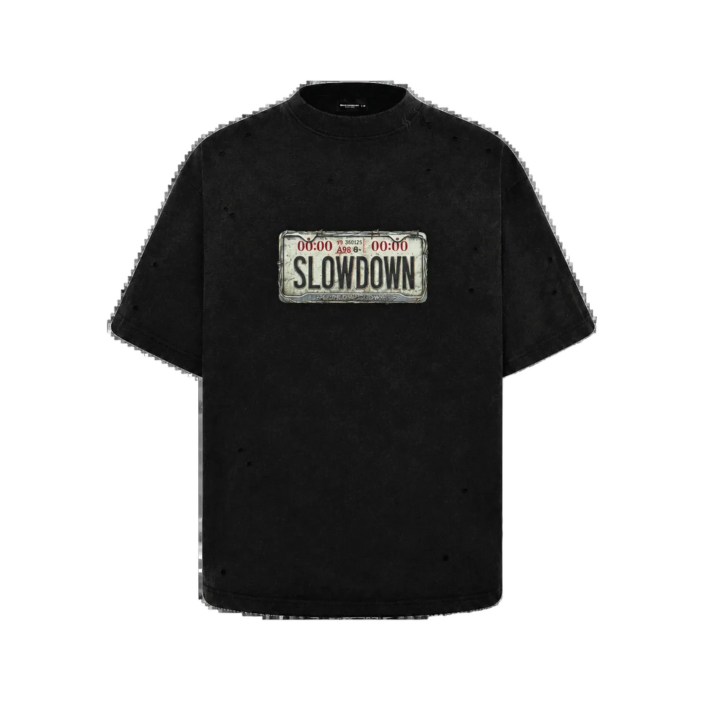SLOWDOWN CARPLATE WASHED BLACK TEE