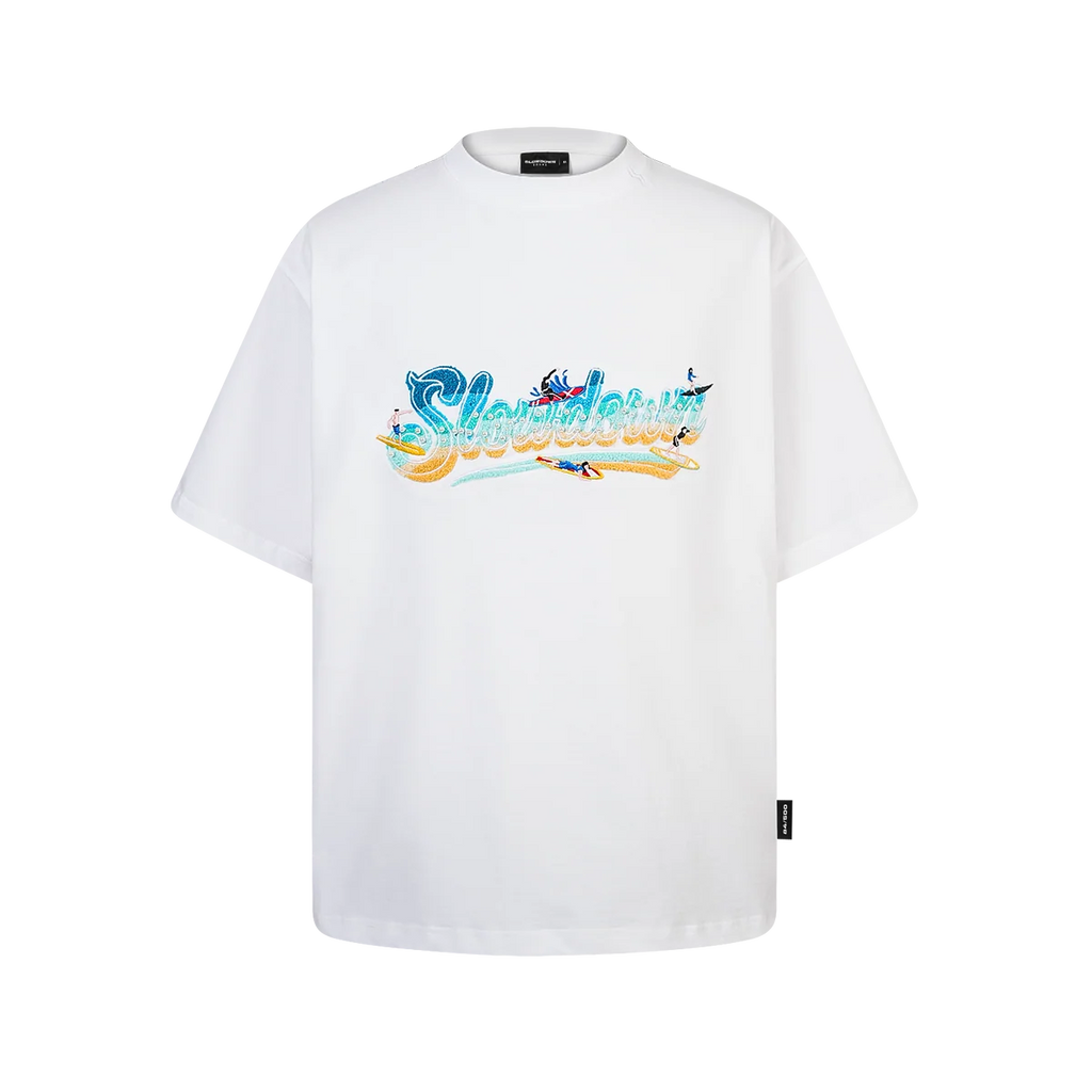 SLOWDOWN SURFING TOWEL EMBROIDERY WHITE TEE
