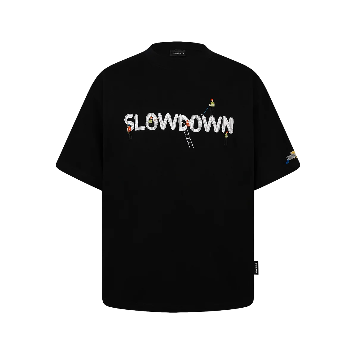 SLOWDOWN PAINTER-INSPIRED 3D PUFF EMBROIDERY BLACK TEE