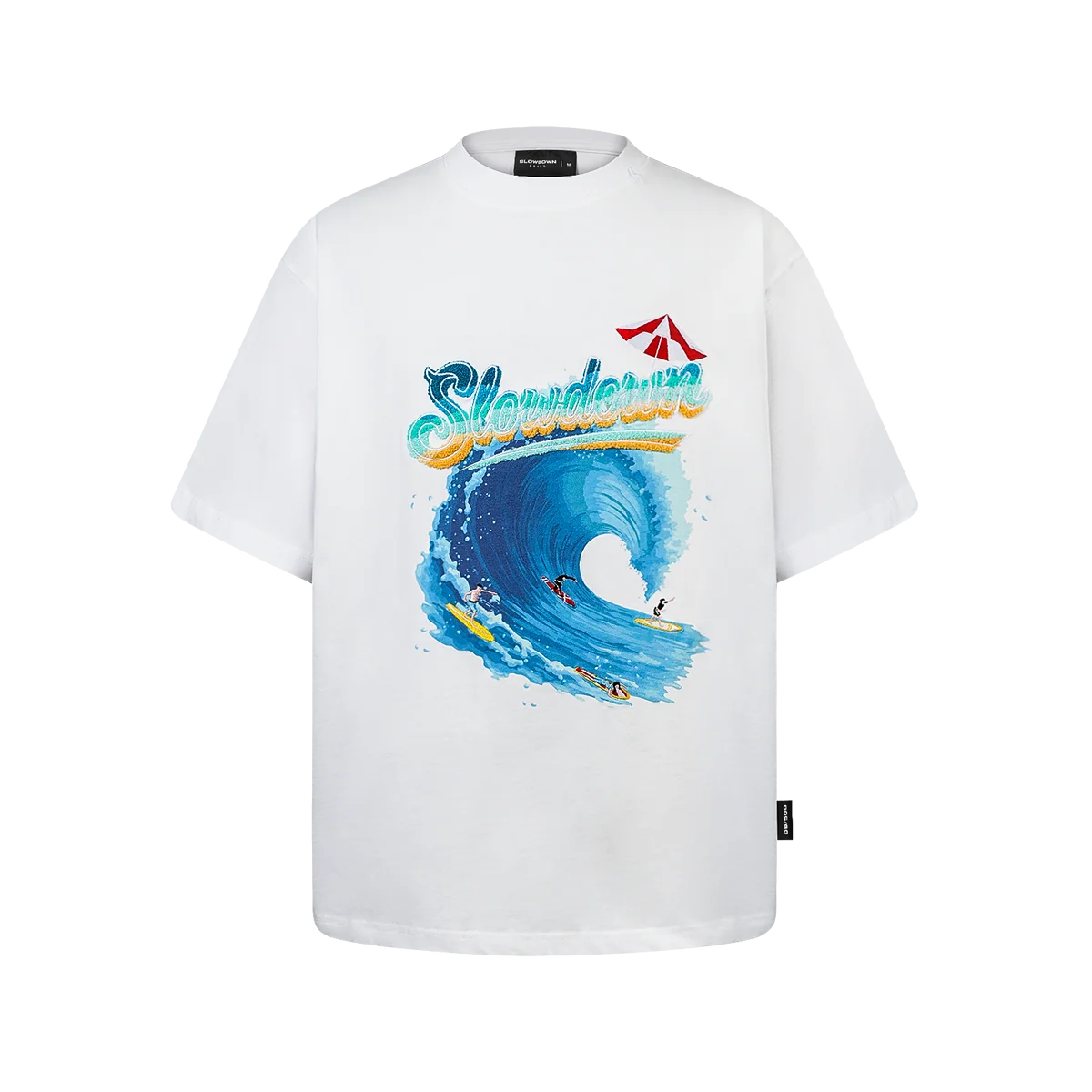 SLOWDOWN SEA SURFING TOWEL EMBROIDERY WHITE TEE