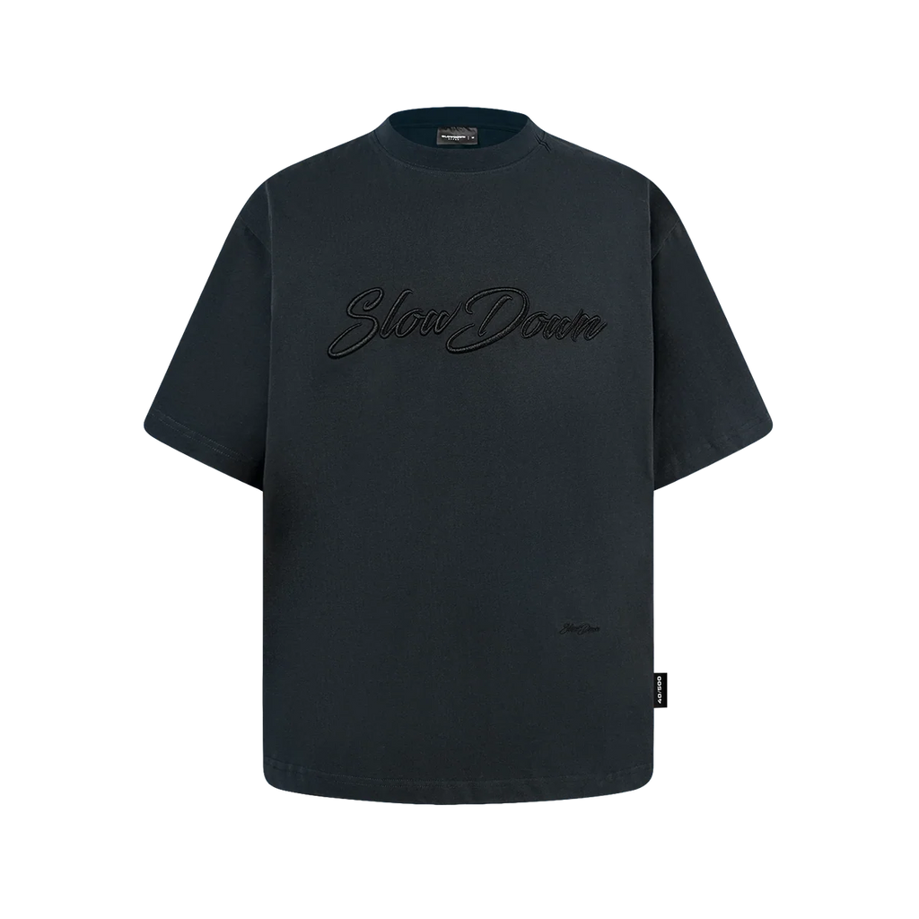 SLOWDOWN 3D EMBROIDERY DARK GREY BLUE TEE