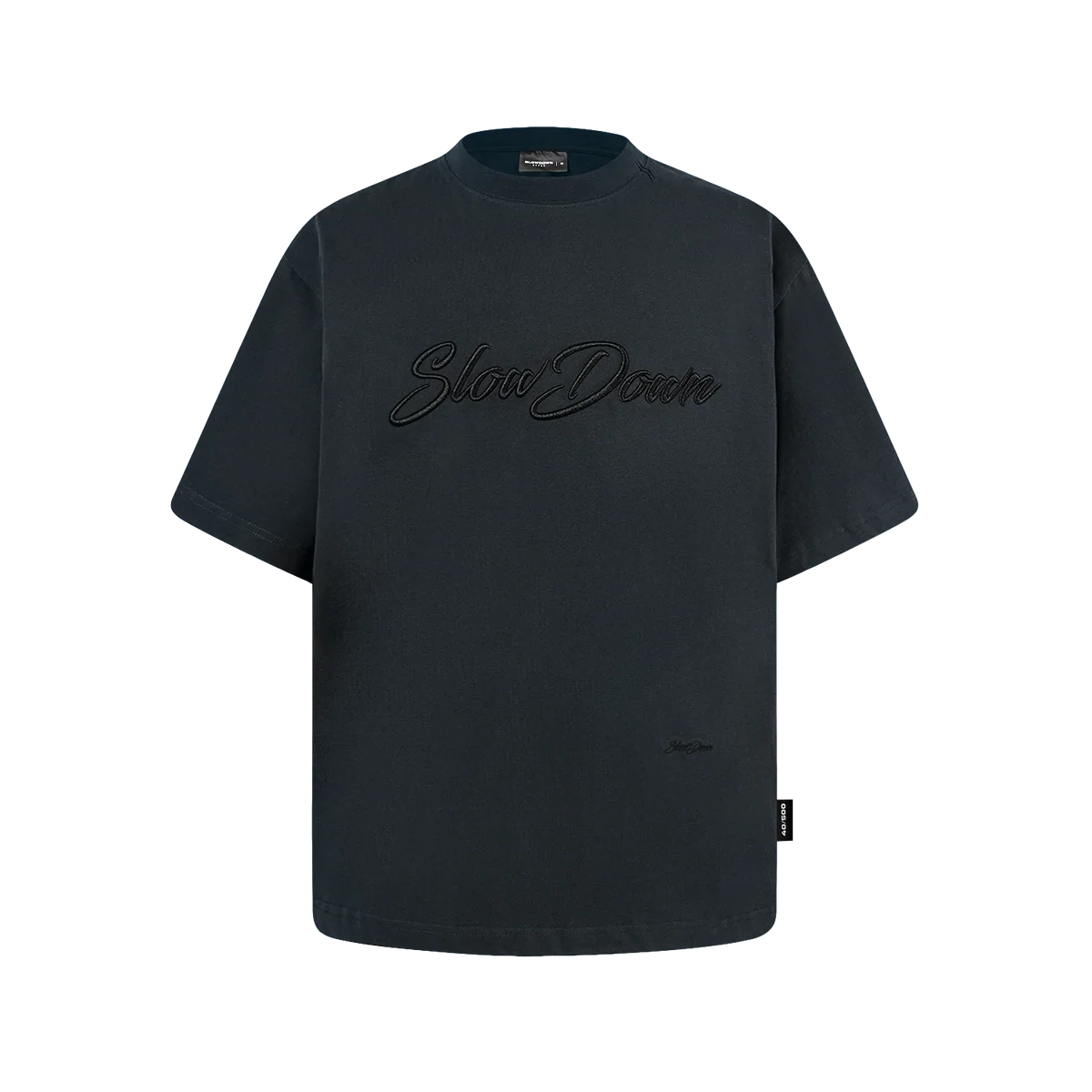 SLOWDOWN 3D EMBROIDERY DARK GREY BLUE TEE
