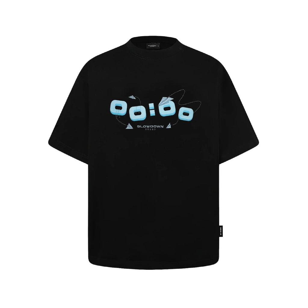 SLOWDOWN AIRPLANE EMBROIDERY BLACK TEE