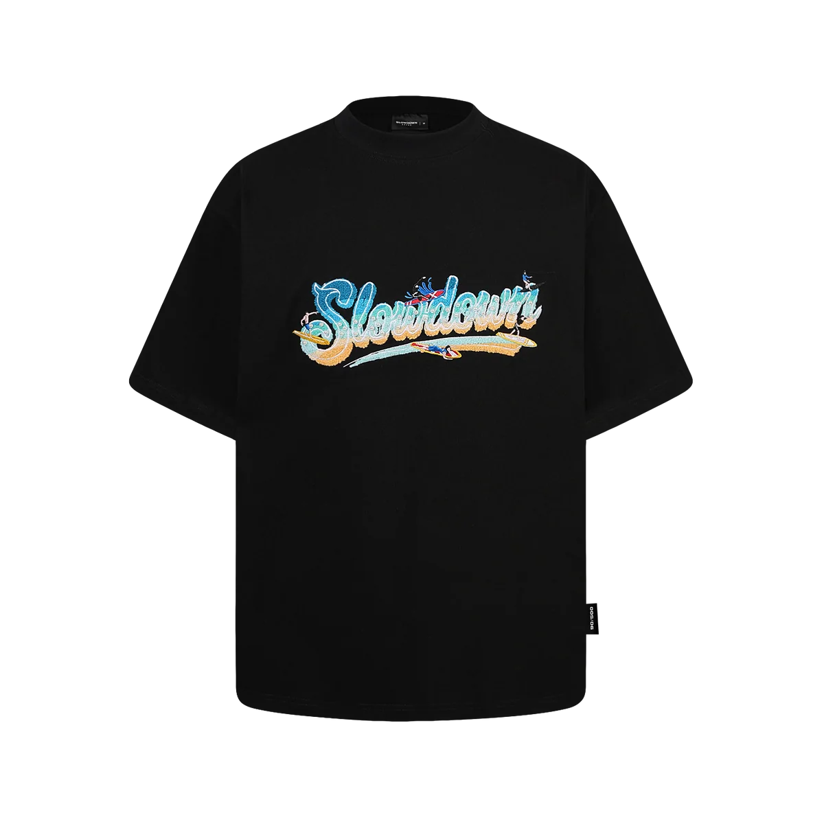SLOWDOWN SURFING TOWEL EMBROIDERY BLACK TEE