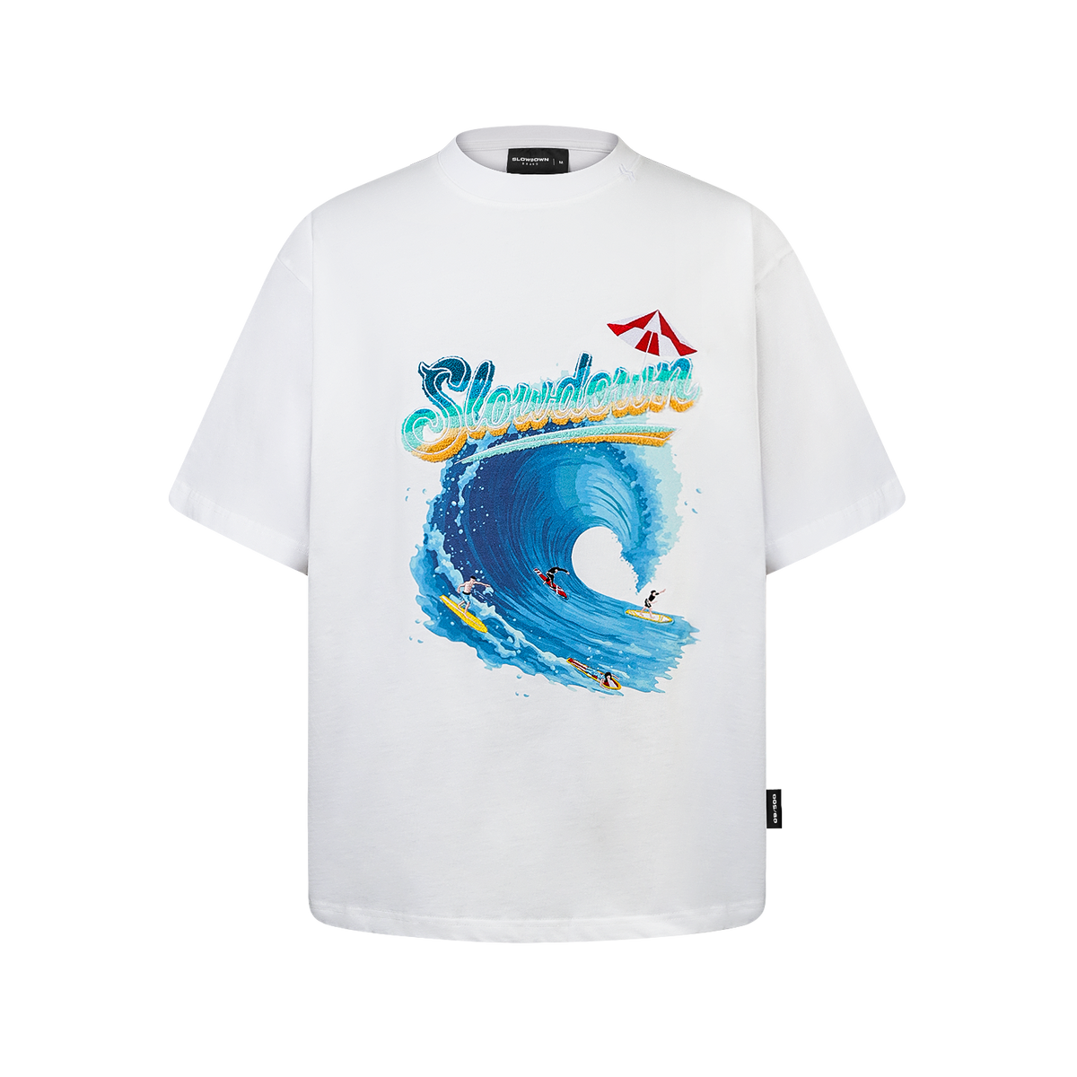 SLOWDOWN SEA SURFING TOWEL EMBROIDERY WHITE TEE