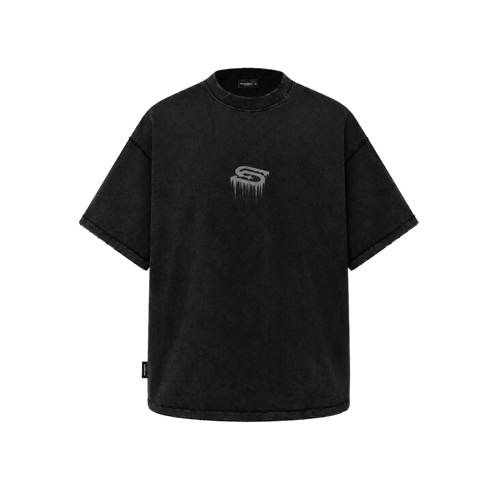 SLOWDOWN ERODED LOGO MARK BLACK TEE