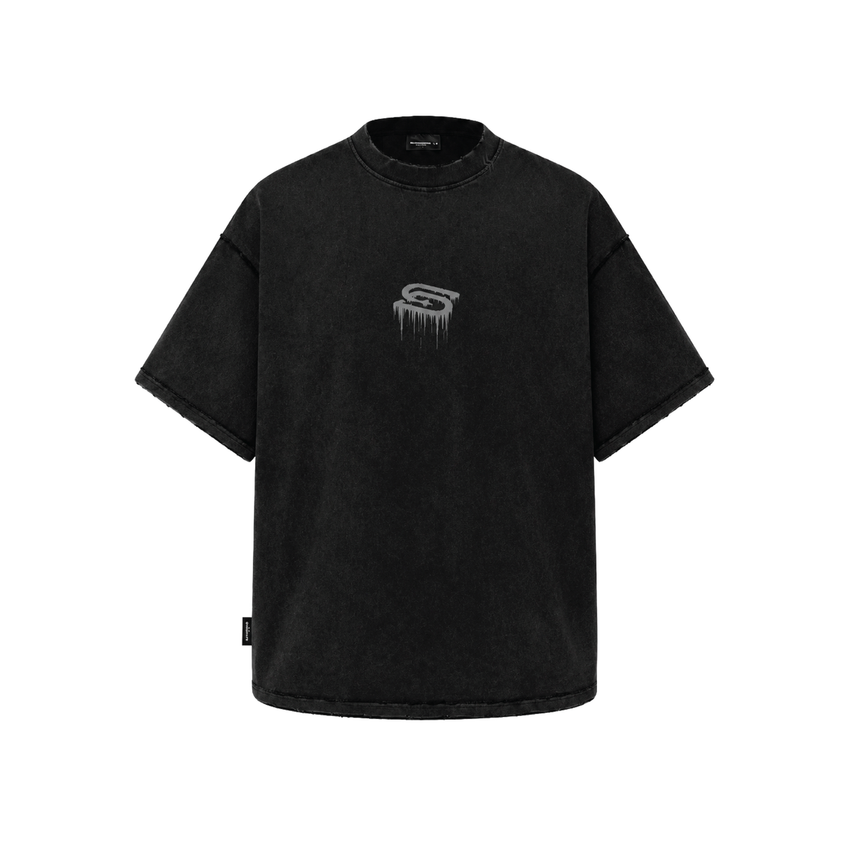 SLOWDOWN ERODED LOGO MARK BLACK TEE