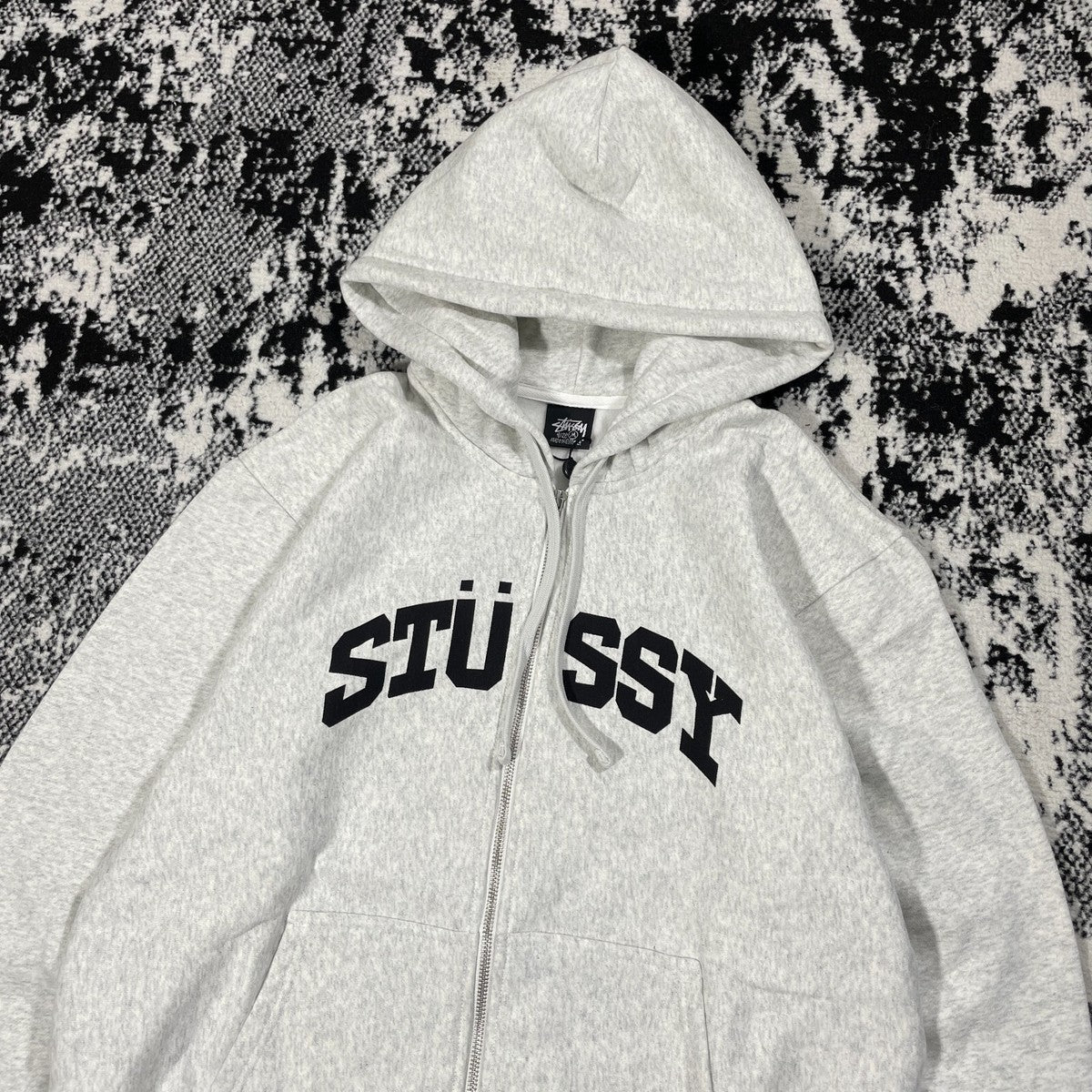 STUSSY BLOCK SPORT ZIP HOODIE ASH HEATHER